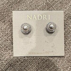 NWT: Nadri Silver and Pearl Halo Earrings